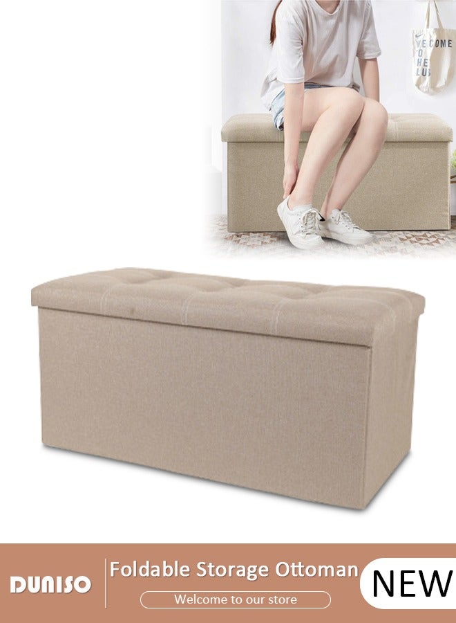 DUNISO Foldable Storage Ottoman Storage Boxes Footrest Step Stool Versatile Space-Saving Footstool Bench Storage Toy Box with Lid for Dorm Living Room Bedroom Entryway  - Image 1