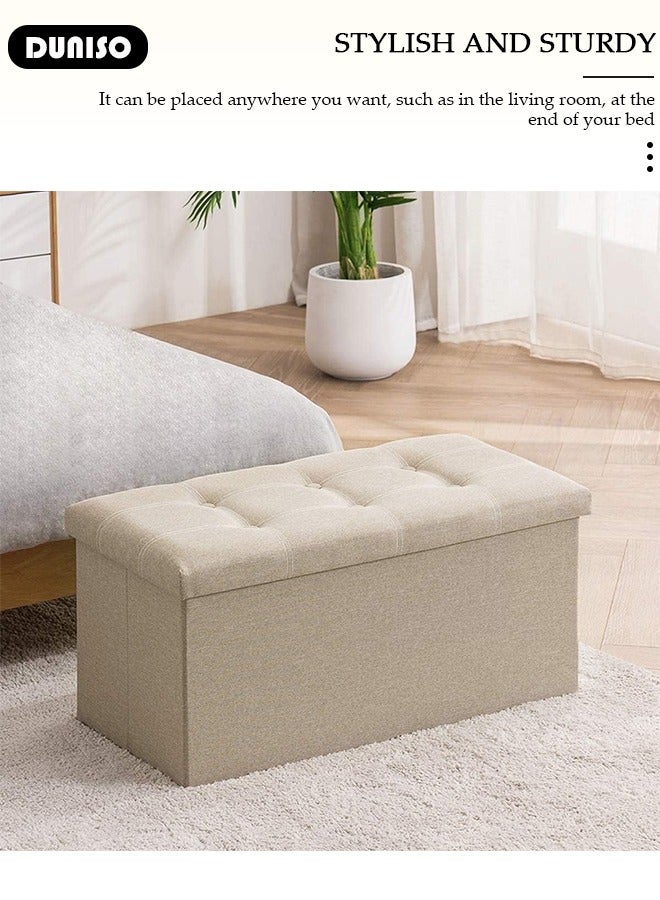 DUNISO Foldable Storage Ottoman Storage Boxes Footrest Step Stool Versatile Space-Saving Footstool Bench Storage Toy Box with Lid for Dorm Living Room Bedroom Entryway  - Image 3
