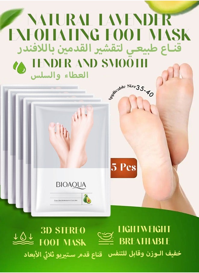 BIOAOUA Foot Peel Mask 5 PCS-Foot Spa Foot Care For Women Peel Mask With Lavender For Men And Women Feet Peeling Mask Exfoliating, Repair Rough Heels, Foot Mask For Baby Soft Skin - Remove Dead Skin-Avocado  - Image 1