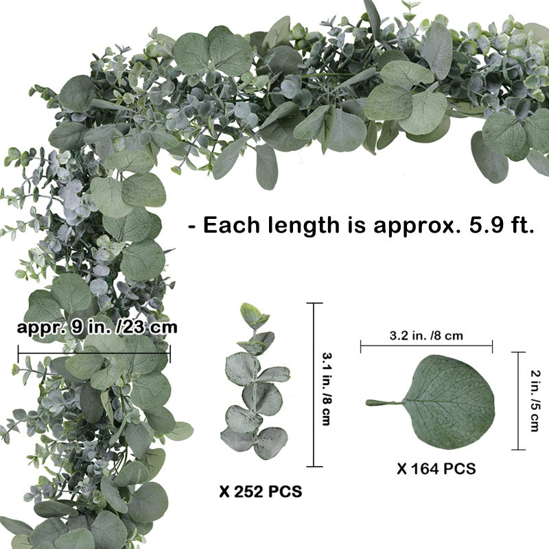 Winlyn 5.9' Long Faux Silver Dollar Eucalyptus Leaves Greenery Artificial Garland in Grey Green for Wedding Arch Swag Backdrop Doorways Table Runner Indoor Outdoor - Image 2