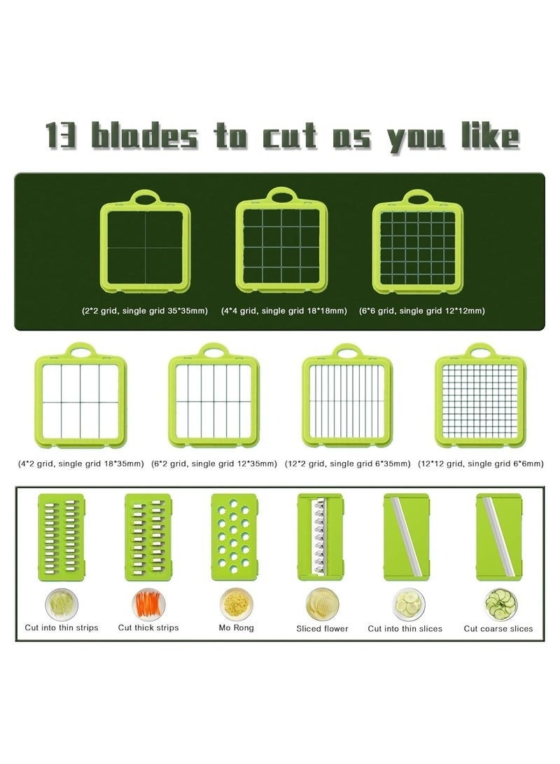 قطاعة خضروات قطاعة خضار مندولين مطورة 22 في 1 مع 13 شفرة من الستانلس ستيل، قطاعة قابلة للتعديل، قطاعة خضروات مع رف تصريف وحاوية تخزين، اداة مطبخ - Image 5