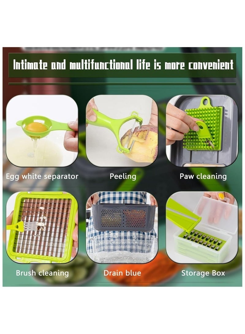 قطاعة خضروات قطاعة خضار مندولين مطورة 22 في 1 مع 13 شفرة من الستانلس ستيل، قطاعة قابلة للتعديل، قطاعة خضروات مع رف تصريف وحاوية تخزين، اداة مطبخ - Image 3