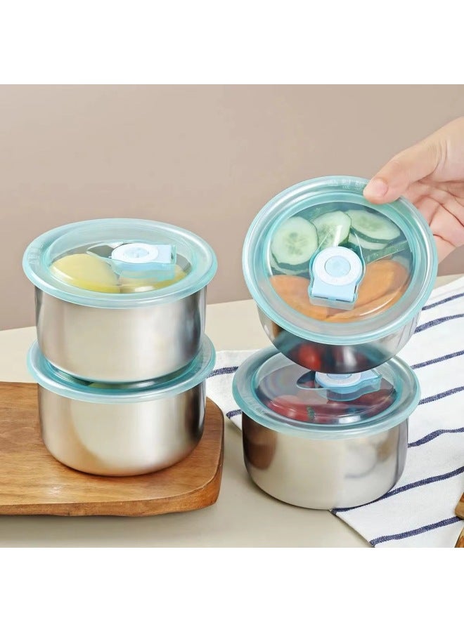 304 Stainless Steel Portable Crisper Baby Food Supplement Box Round Fruit Preservation Sealed Box Refrigerator Storage Box-Specifications:304 Stainless Steel Crisper (with Lid)  - Image 2