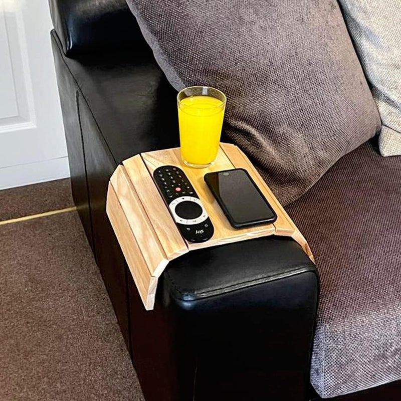 TVM Woode Sofa Arm Tray, Foldable Couch, Tray for Drinks, Snack, Magazine, and Remote - Square Couch Protector Tray with Non-Slip Backing - Sofa Armrest Tray (Brown) - Image 3