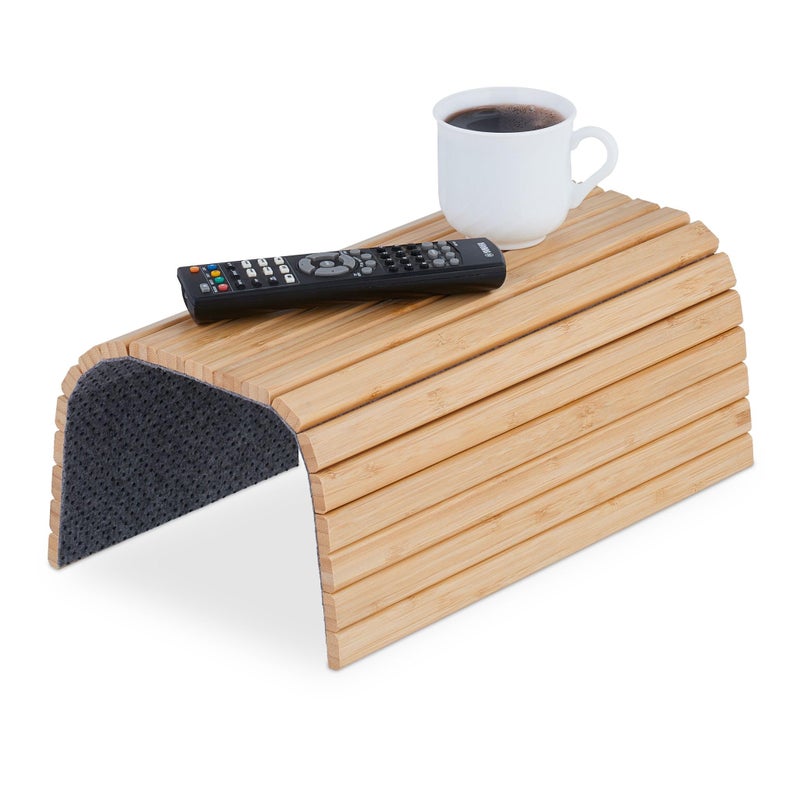 TVM Woode Sofa Arm Tray, Foldable Couch, Tray for Drinks, Snack, Magazine, and Remote - Square Couch Protector Tray with Non-Slip Backing - Sofa Armrest Tray (Brown) - Image 1