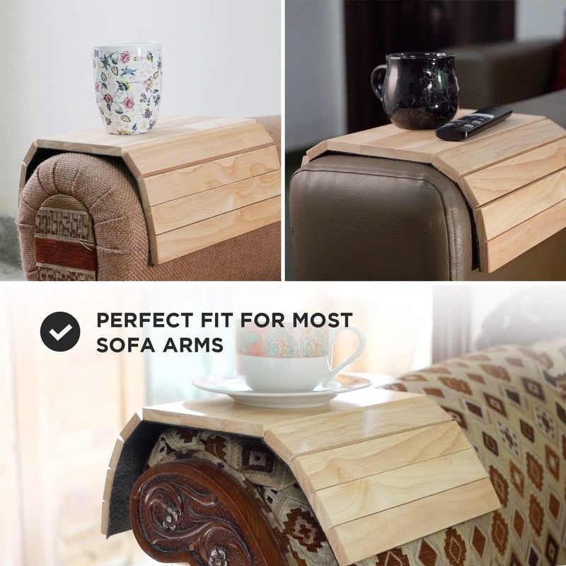 TVM Woode Sofa Arm Tray, Foldable Couch, Tray for Drinks, Snack, Magazine, and Remote - Square Couch Protector Tray with Non-Slip Backing - Sofa Armrest Tray (Brown) - Image 2
