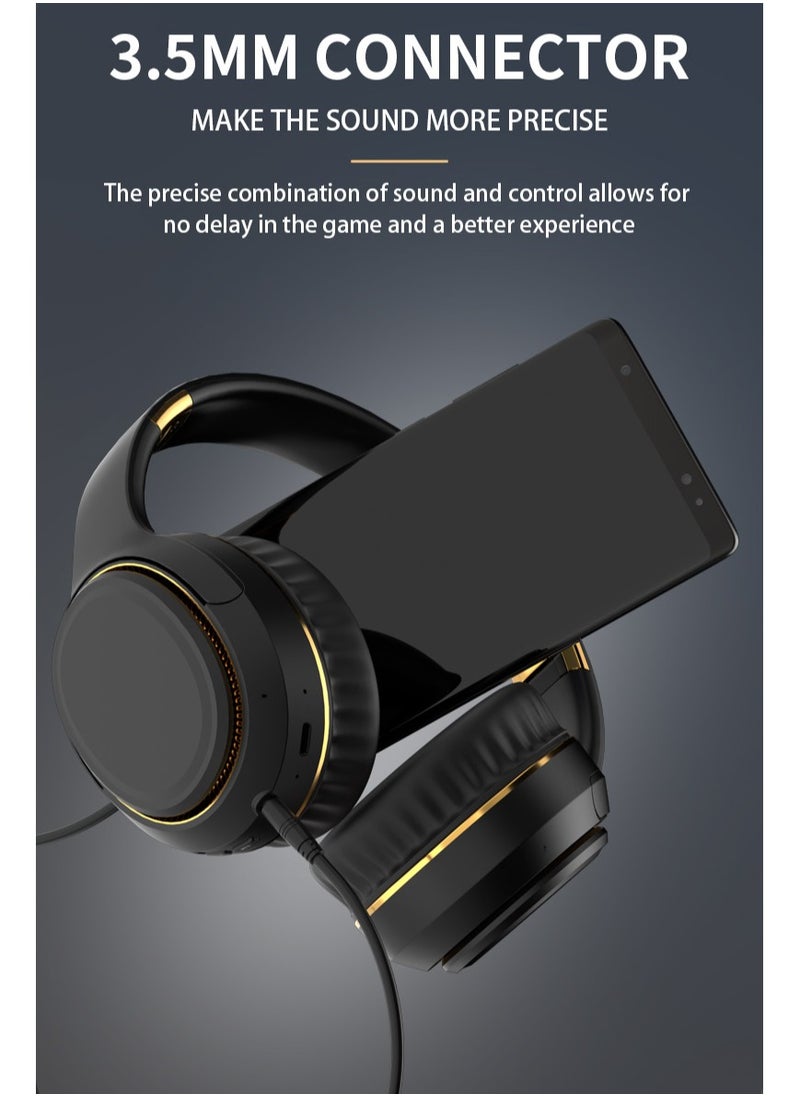 H6 Wireless Headphones Over-the-earActive noise reduction 3D Surround Shock Bass HIFI Stereo Headphones,Wireless Wired Dual Mode Bluetooth 5.3,Foldable Game headset with light changes,with Mic(Black）