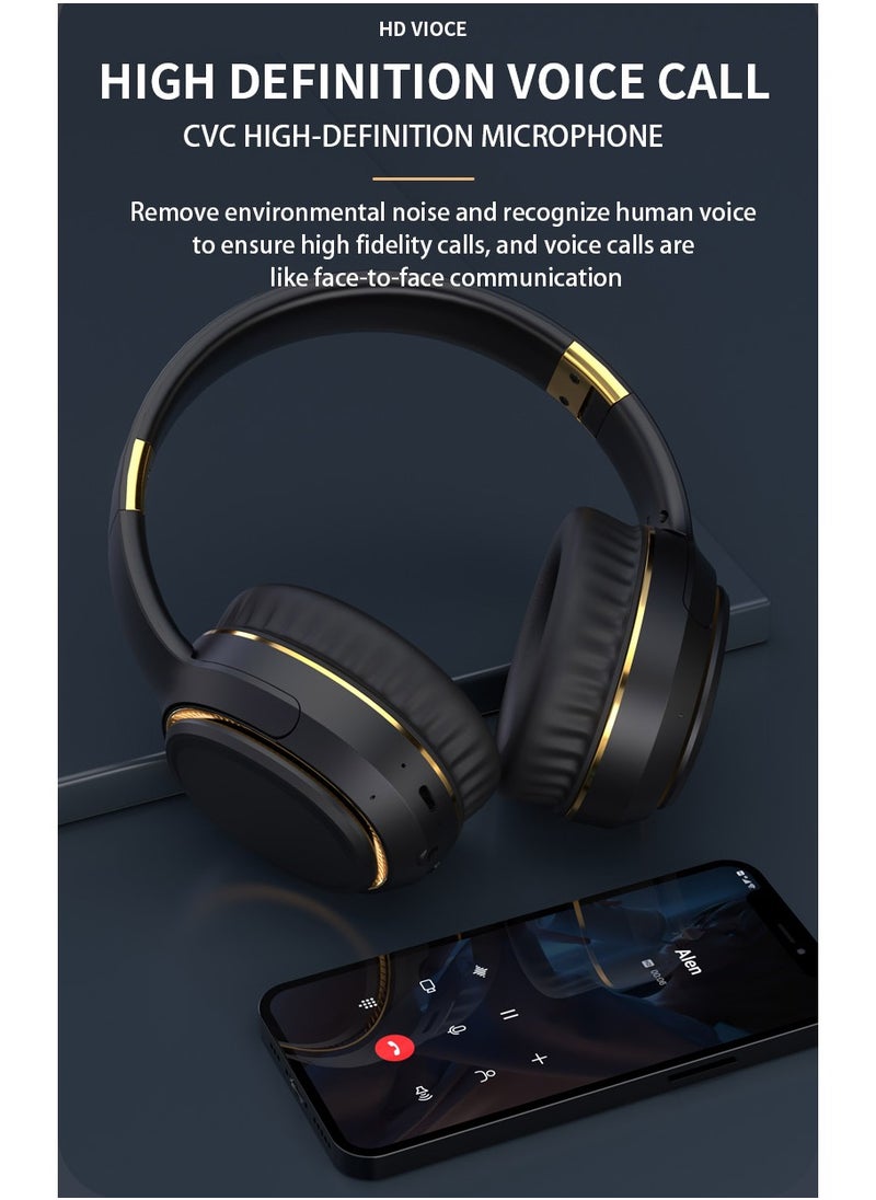 H6 Wireless Headphones Over-the-earActive noise reduction 3D Surround Shock Bass HIFI Stereo Headphones,Wireless Wired Dual Mode Bluetooth 5.3,Foldable Game headset with light changes,with Mic(Black）