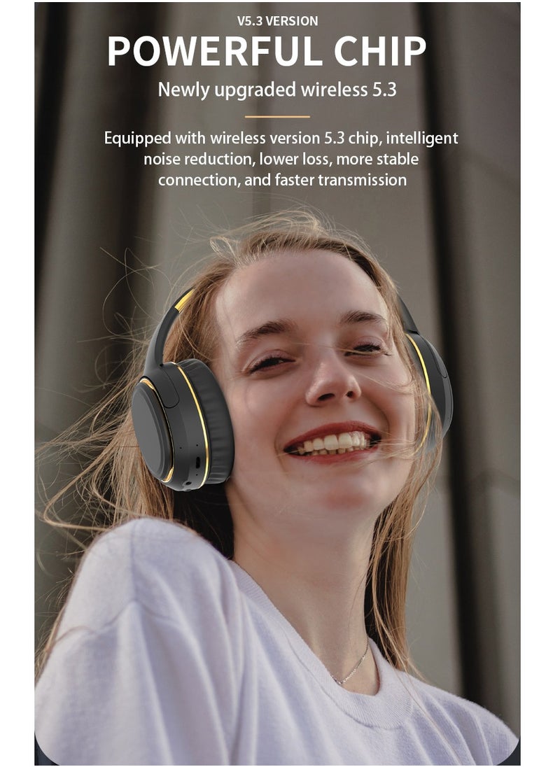 H6 Wireless Headphones Over-the-earActive noise reduction 3D Surround Shock Bass HIFI Stereo Headphones,Wireless Wired Dual Mode Bluetooth 5.3,Foldable Game headset with light changes,with Mic(Black）