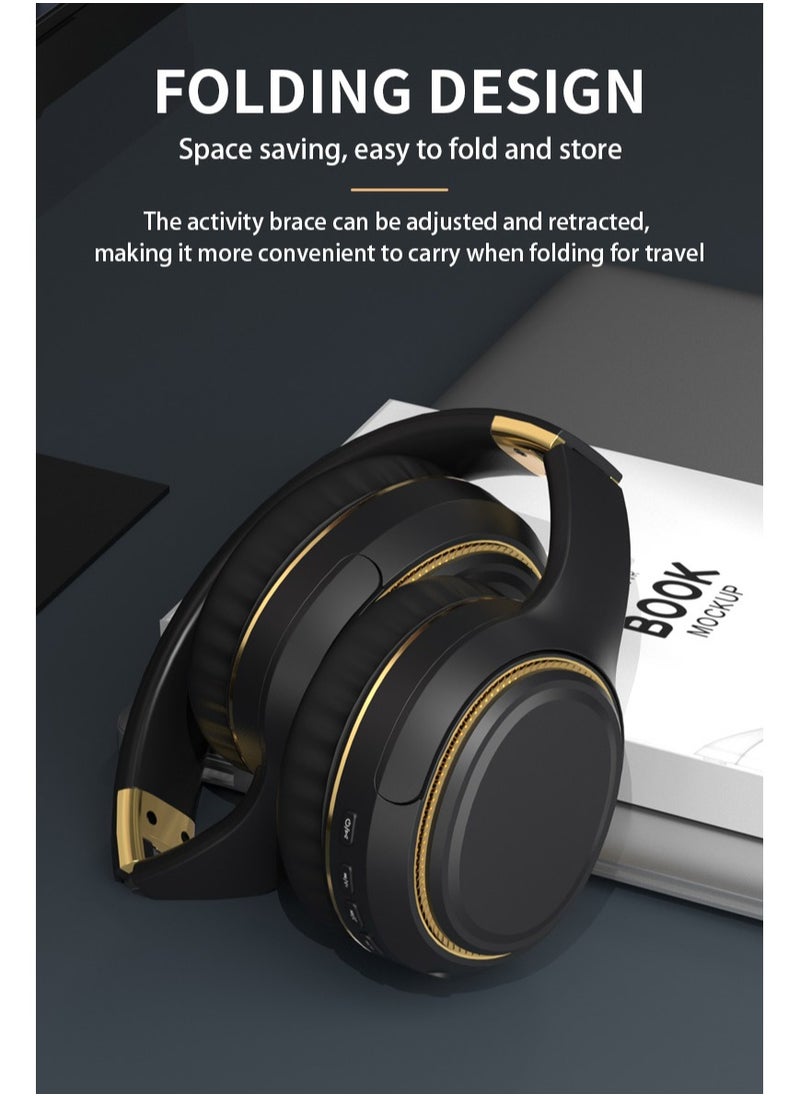 H6 Wireless Headphones Over-the-earActive noise reduction 3D Surround Shock Bass HIFI Stereo Headphones,Wireless Wired Dual Mode Bluetooth 5.3,Foldable Game headset with light changes,with Mic(Black）