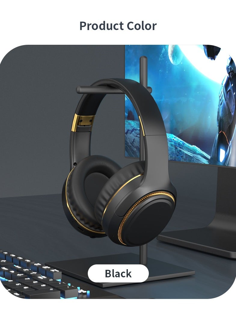 H6 Wireless Headphones Over-the-earActive noise reduction 3D Surround Shock Bass HIFI Stereo Headphones,Wireless Wired Dual Mode Bluetooth 5.3,Foldable Game headset with light changes,with Mic(Black）