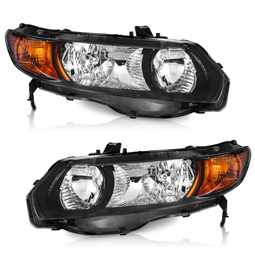 WEELMOTO for 20062011 Honda Civic 2Door Coupe Headlight Assembly Pair Headlamp Black Housing Amber Reflector LeftRight Side - Image 1