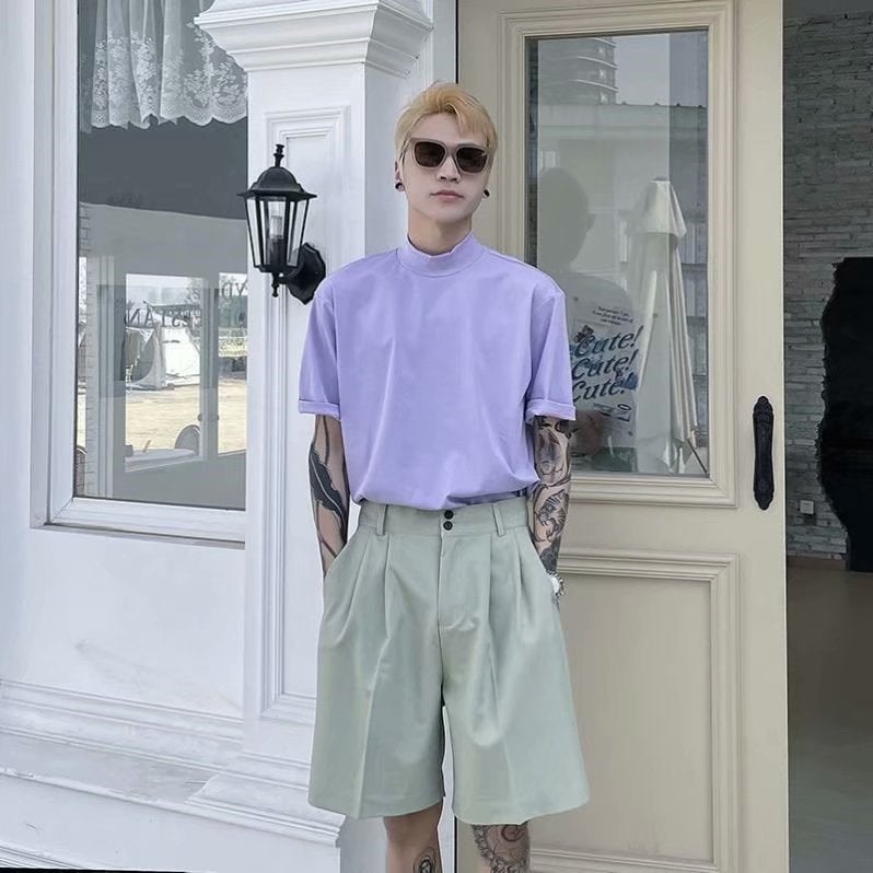 Summer Short-sleeved T-shirt Men's ins Super Popular Loose Casual Half-high Collar Half-sleeve Base Shirt Fashionable Handsome All-match Top - Image 1