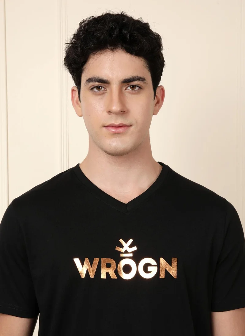 روجن Foil Printed T-Shirt | Black
