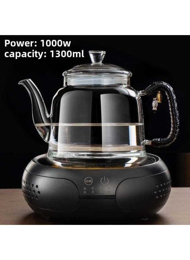Generic Ultra-thick Pure Glass Kettle Electric Ceramic Stove Household Old-fashioned High-temperature Explosion-proof Transparent Extra-thick One-piece Pot-Color:Braided Rope B Boiling Water Bottle + Black Drum Stove [set]-Capacity:Default  - Image 1