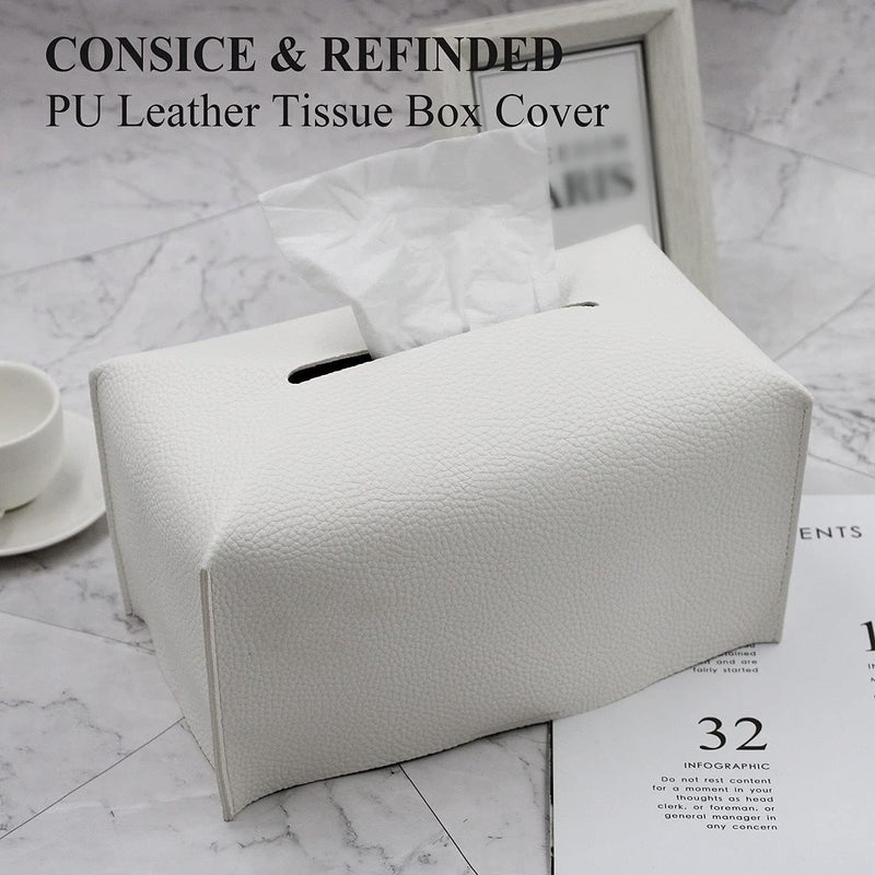 Livelab Tissue Box Cover, Modern Decorative PU Leather Rectangular Tissue Box Case Organizer Holder for Vanity Countertop, Night Stands, Livingroom, Office Desk & Car 9.5X5X5'' | Off White - Image 4