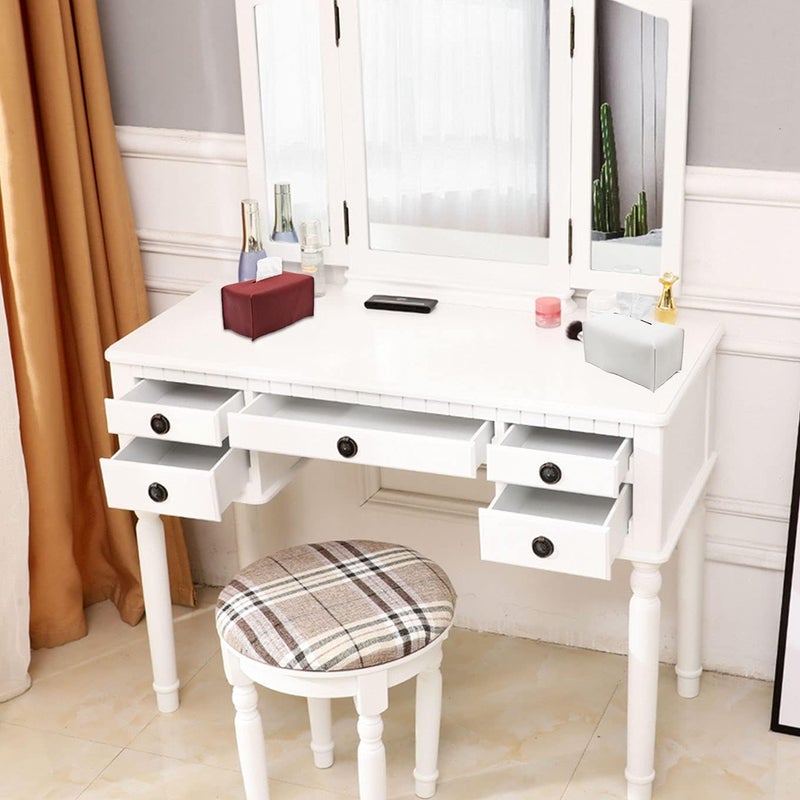 Livelab Tissue Box Cover, Modern Decorative PU Leather Rectangular Tissue Box Case Organizer Holder for Vanity Countertop, Night Stands, Livingroom, Office Desk & Car 9.5X5X5'' | Off White - Image 3