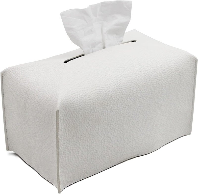 Livelab Tissue Box Cover, Modern Decorative PU Leather Rectangular Tissue Box Case Organizer Holder for Vanity Countertop, Night Stands, Livingroom, Office Desk & Car 9.5X5X5'' | Off White - Image 1