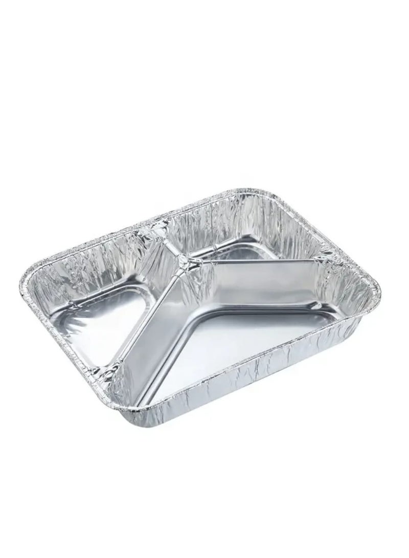 صينية ألومنيوم مقسمة 3 خانات | حافظة طعام للاستعمال مرة واحدة – مناسبة للغداء، العزومات، والرحلات (50 قطعه) - Image 1