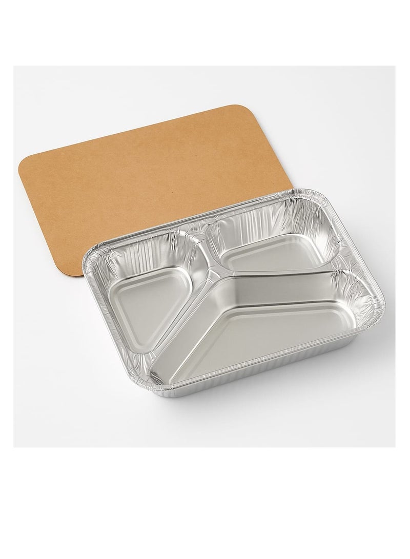 صينية ألومنيوم مقسمة 3 خانات | حافظة طعام للاستعمال مرة واحدة – مناسبة للغداء، العزومات، والرحلات (50 قطعه) - Image 3
