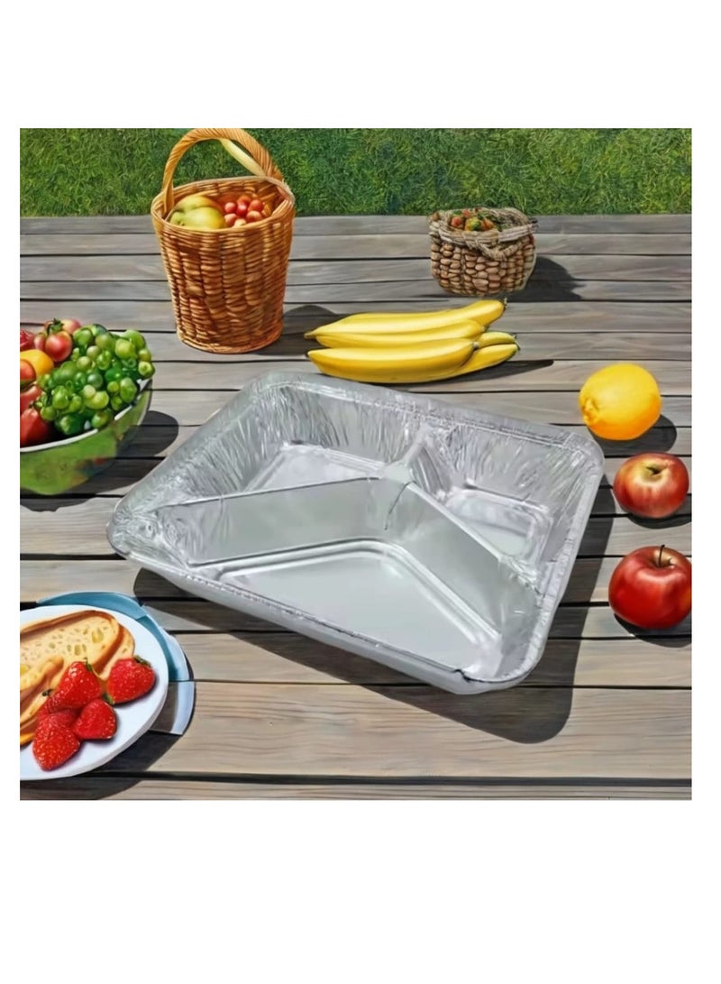 صينية ألومنيوم مقسمة 3 خانات | حافظة طعام للاستعمال مرة واحدة – مناسبة للغداء، العزومات، والرحلات (50 قطعه) - Image 4