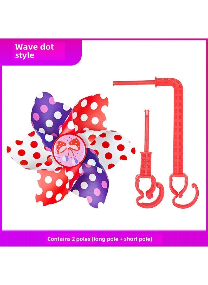 Colorful Kids Scooter Streamers Windmill Handlebar Decorations [Wave Point] Long Rod + Short Rod