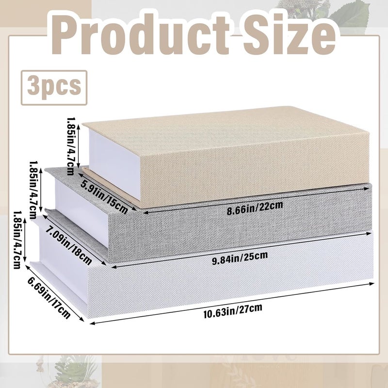 Tioncy 3 Pcs Fake Book Box Neutral Linen Book Box Decorative Faux Prop Storage for Farmhouse Home Decor shelf Table Card Photo DIY Keepsake Gift(Multi Sizes,Rice White, Light Grey and White) - Image 2