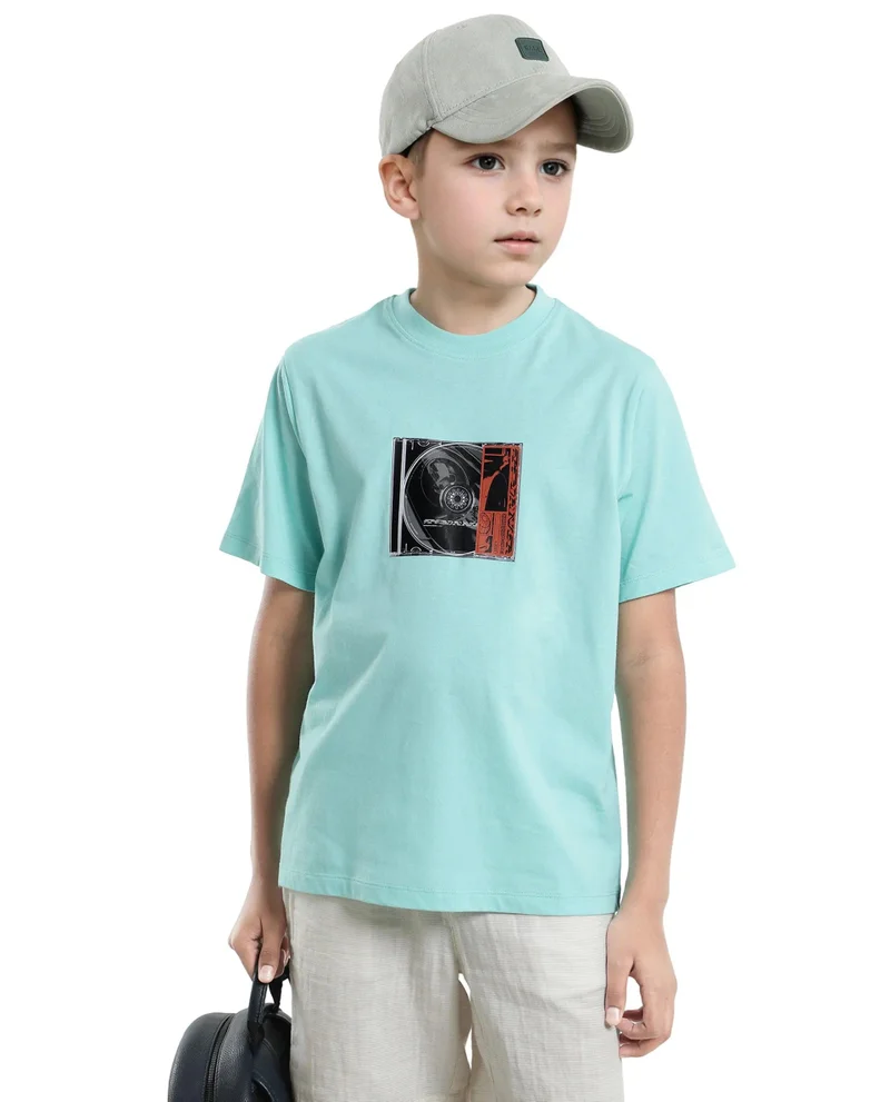 Rare Ones Rare Ones Kids Justr-K Pastel Turq Cotton Graphic Printed Slip-On Regular Fit T-Shirt