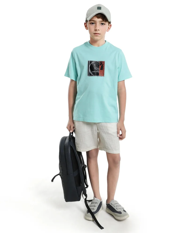 Rare Ones Rare Ones Kids Justr-K Pastel Turq Cotton Graphic Printed Slip-On Regular Fit T-Shirt