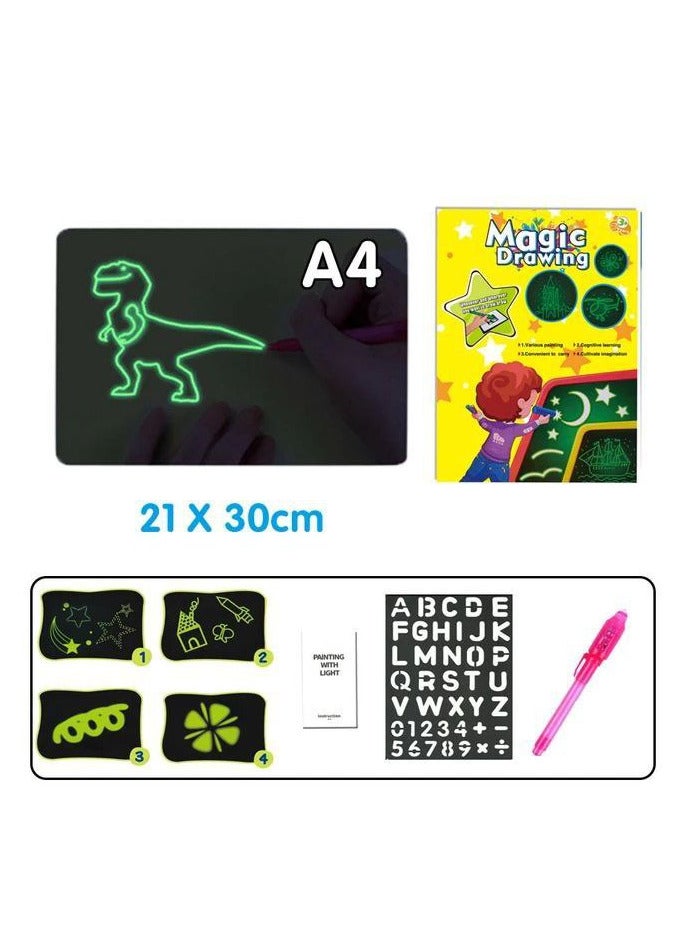 لوحة رسم مضيئة، سهلة الرسم وإعادة الاستخدام، هدية رائعة، لوحة فلورية ثلاثية الأبعاد، مؤسسة تعليمية مبكرة للأطفال في المنزل (لون أصفر إنجليزي A4) - Image 1