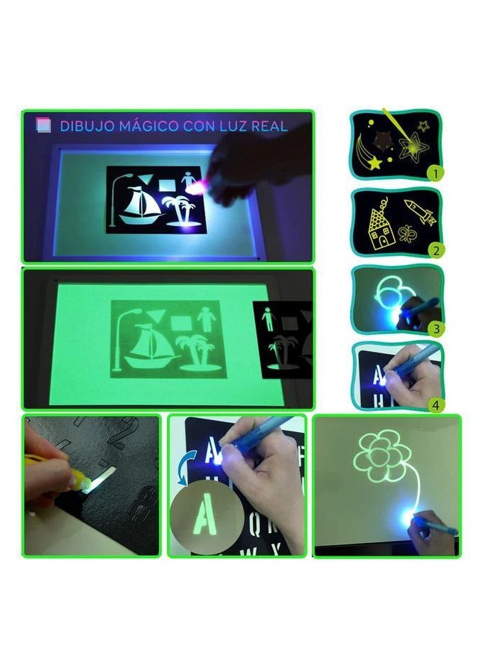 لوحة رسم مضيئة، سهلة الرسم وإعادة الاستخدام، هدية رائعة، لوحة فلورية ثلاثية الأبعاد، مؤسسة تعليمية مبكرة للأطفال في المنزل (لون أصفر إنجليزي A4) - Image 3