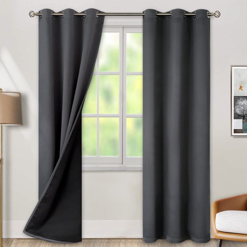 BGment Thermal Insulated 100 Blackout Curtains for Bedroom with Black Liner Double Layer Full Room Darkening Noise Reducing Grommet Curtain 42 x 84 Inch Dark Grey 2 Panels