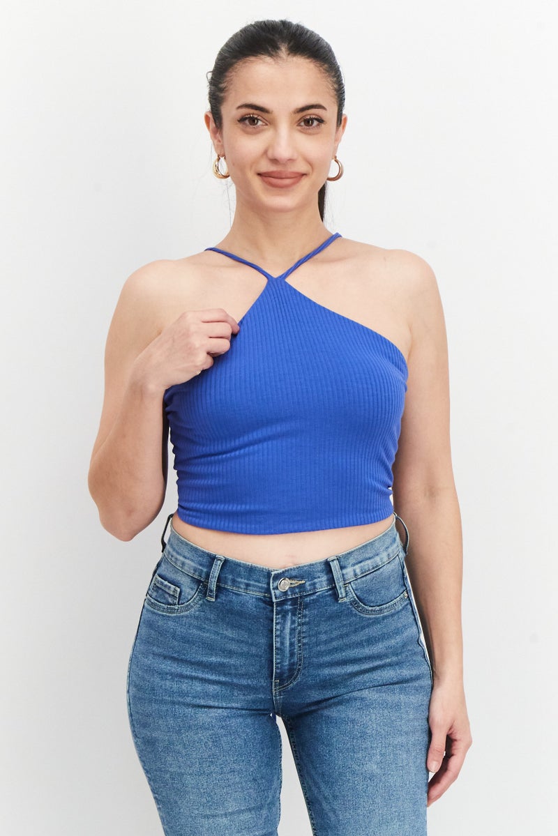 Sinsay Women Halted Neck Sleeveless Tie Detail Crop Top, Blue - Image 1
