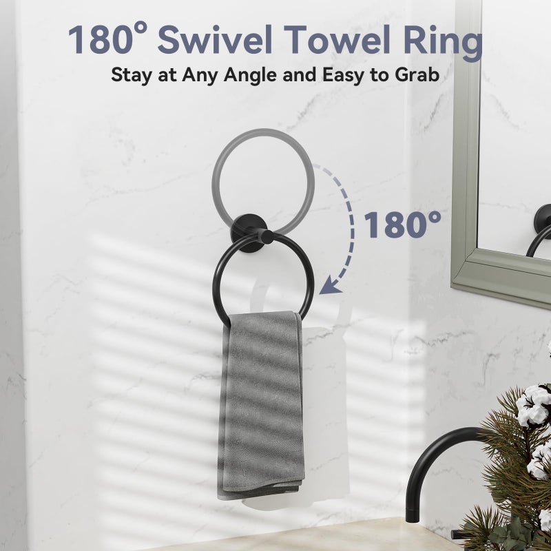 Bubxo Matte Black Towel Bar Set, 24 Inch Bathroom Hardware Set, Wall Mounted Bathroom Towel Holder Set, Modern Bathroom Accessories, Durable SUS304 Stainless Steel, 4-Piece - Image 4