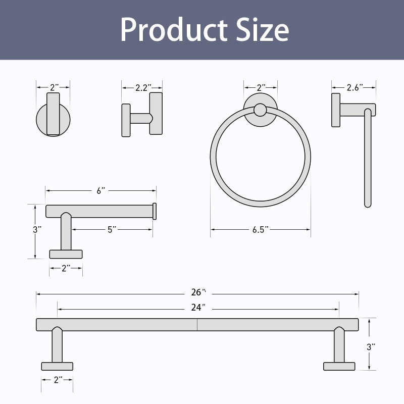Bubxo Matte Black Towel Bar Set, 24 Inch Bathroom Hardware Set, Wall Mounted Bathroom Towel Holder Set, Modern Bathroom Accessories, Durable SUS304 Stainless Steel, 4-Piece - Image 2