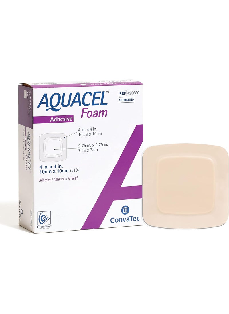convatec ConvaTec AQUACEL Foam 4"x4" Wound Dressing with Silicone Gel Adhesive, Waterproof, Flexible, Medical Grade with Hydrofiber Technology, Sterile, Square, 10ct Box 