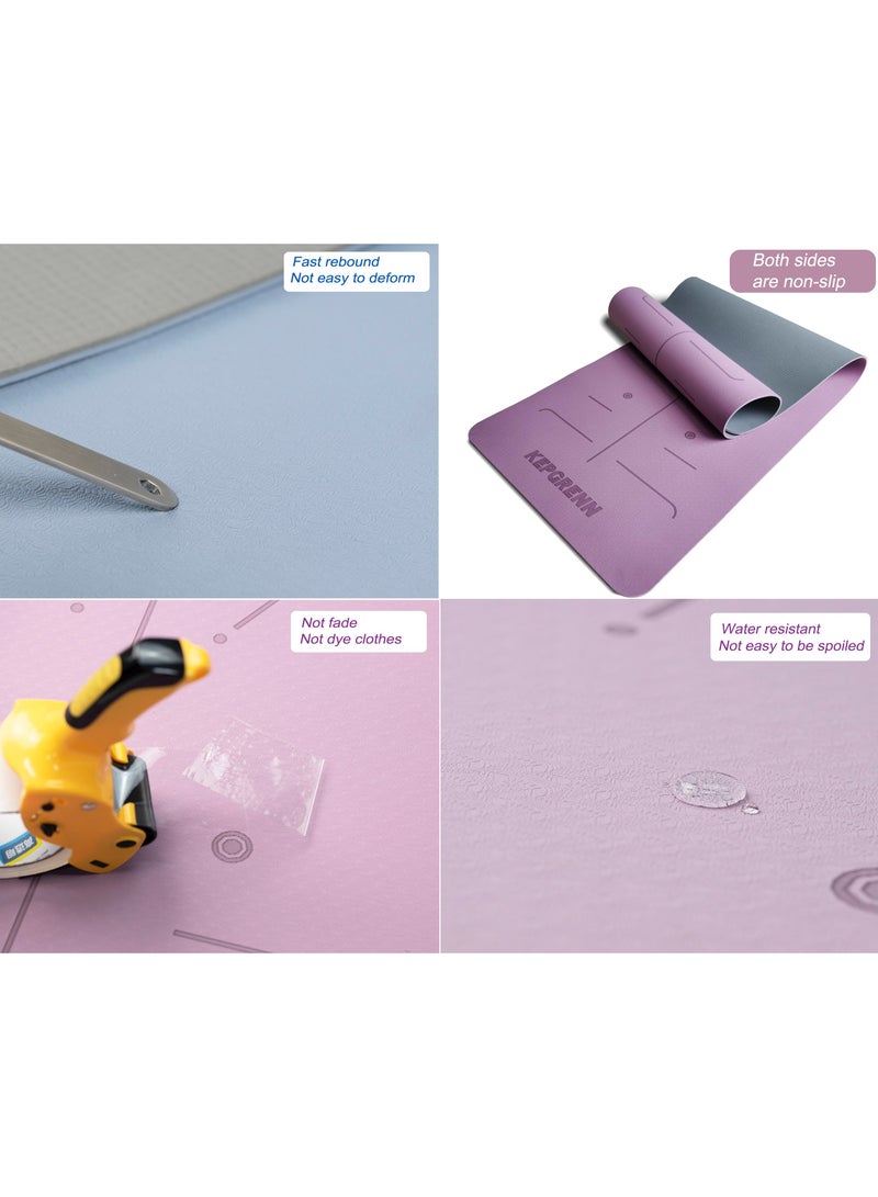 Nariele Yoga Mat, TPE Pilates Gym Exercise Mat Non-Slip Fitness Mat with Body Line and Carry Bag (Purple) - Image 5