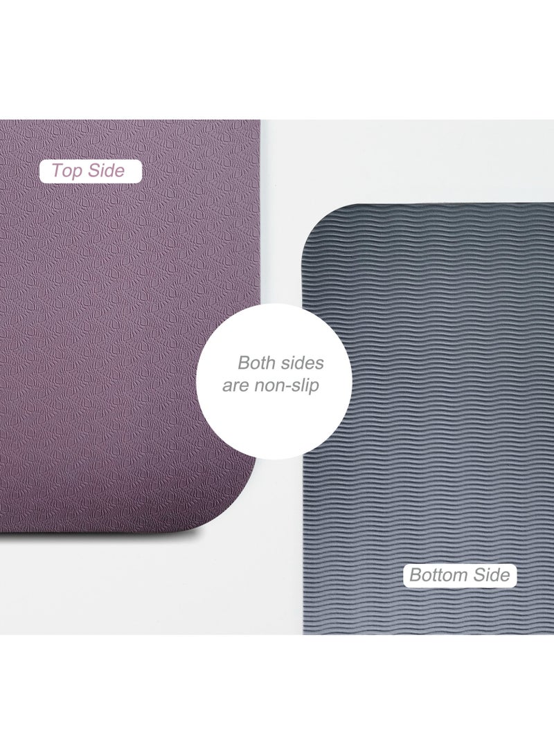 Nariele Yoga Mat, TPE Pilates Gym Exercise Mat Non-Slip Fitness Mat with Body Line and Carry Bag (Purple) - Image 4