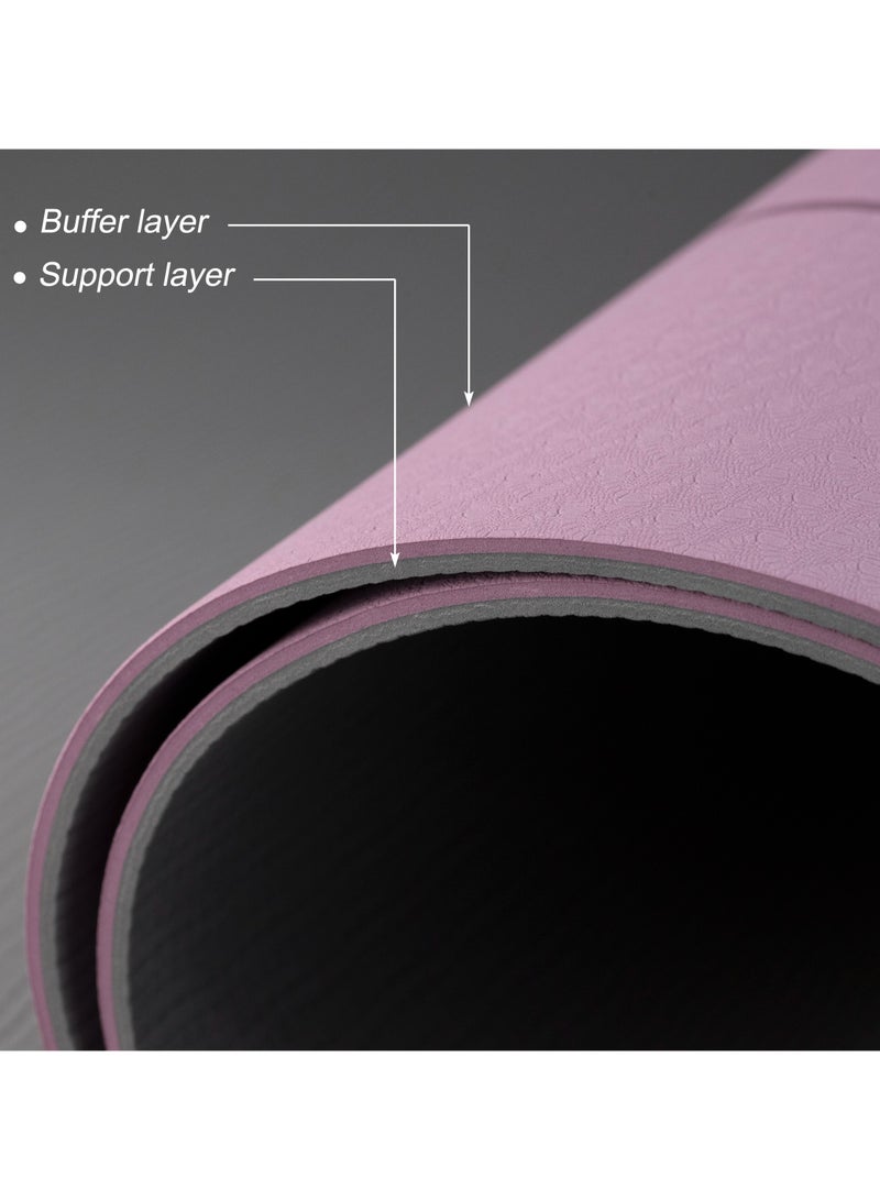 Nariele Yoga Mat, TPE Pilates Gym Exercise Mat Non-Slip Fitness Mat with Body Line and Carry Bag (Purple) - Image 2