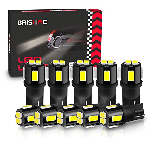 BRISHINE 194 LED Bulbs 6000K Xenon White Extremely Bright 5630 Chipsets T10 168 2825 175 W5W LED Replacement Bulbs for Car Interior Dome Map Door Courtesy License Plate Lights Pack of 10