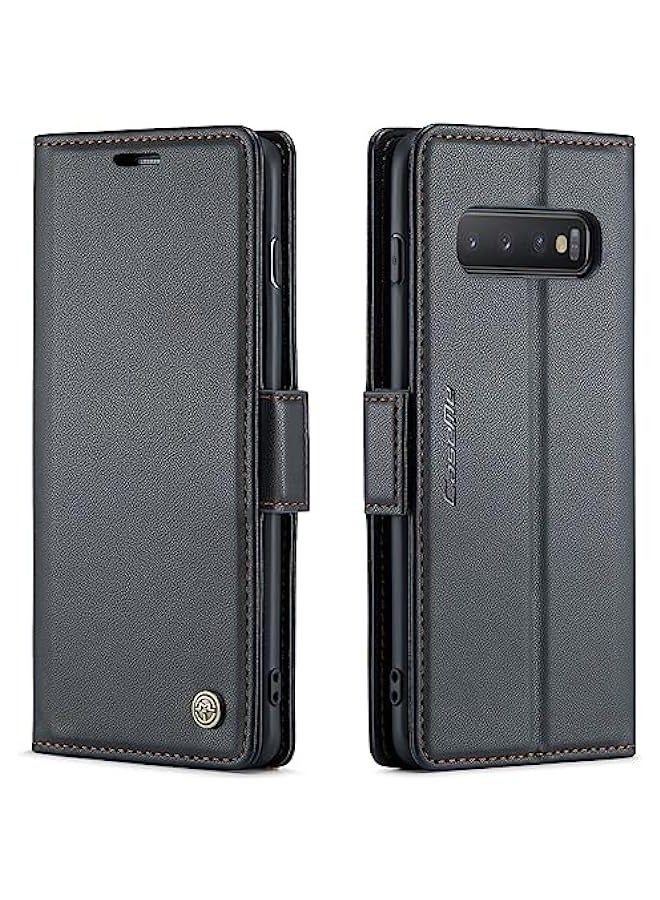 CaseMe Samsung Galaxy S10+ Plus Wallet Case - Magnetic Stand Flip Protective Cover with Card Slots & Cash Pockets (Fashion Black) - Image 1