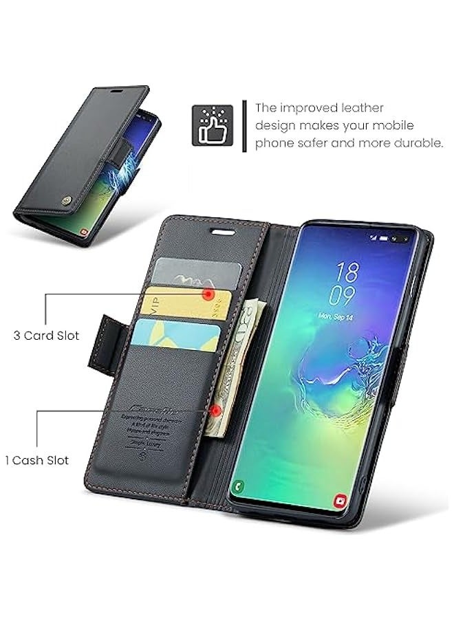CaseMe Samsung Galaxy S10+ Plus Wallet Case - Magnetic Stand Flip Protective Cover with Card Slots & Cash Pockets (Fashion Black) - Image 3