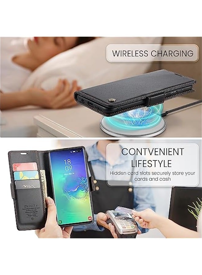 CaseMe Samsung Galaxy S10+ Plus Wallet Case - Magnetic Stand Flip Protective Cover with Card Slots & Cash Pockets (Fashion Black) - Image 4