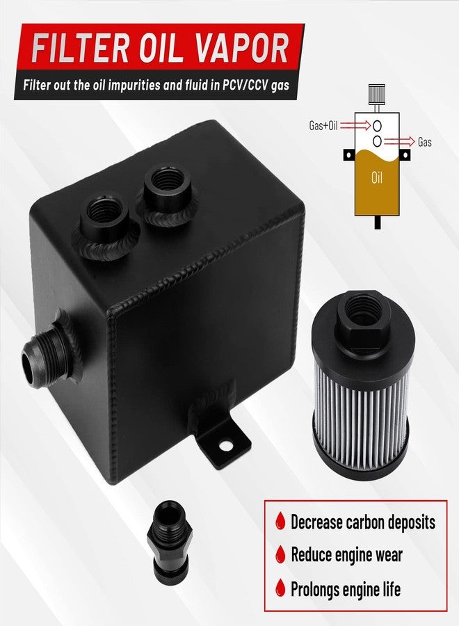 BOMLING Universal 2L Oil Catch Can Tank Baffled 10AN with Breather Filter Aluminum Reservoir Tank Black - Image 3