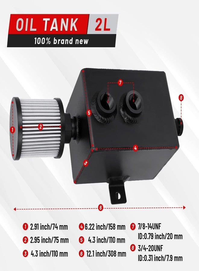 BOMLING Universal 2L Oil Catch Can Tank Baffled 10AN with Breather Filter Aluminum Reservoir Tank Black - Image 2