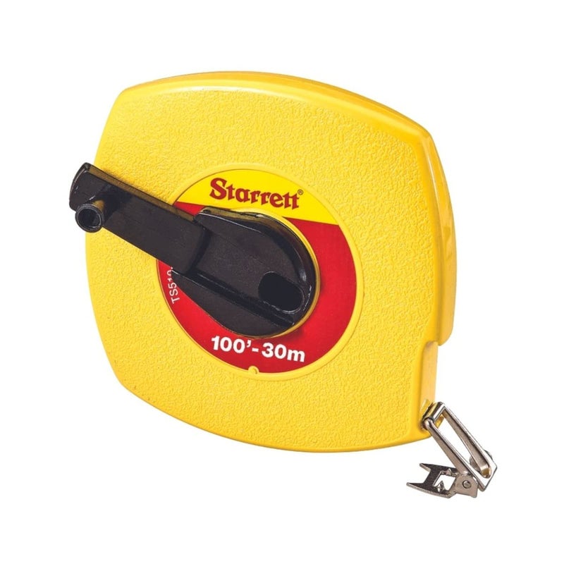 Starrett Retractable Imperial/Metric Long Line Tape with ABS Plastic Case and Folding Hook Ring - 100' Length, 3/8" Width, L6 Graduation Style Number - KTS510-100ME-N - Image 1