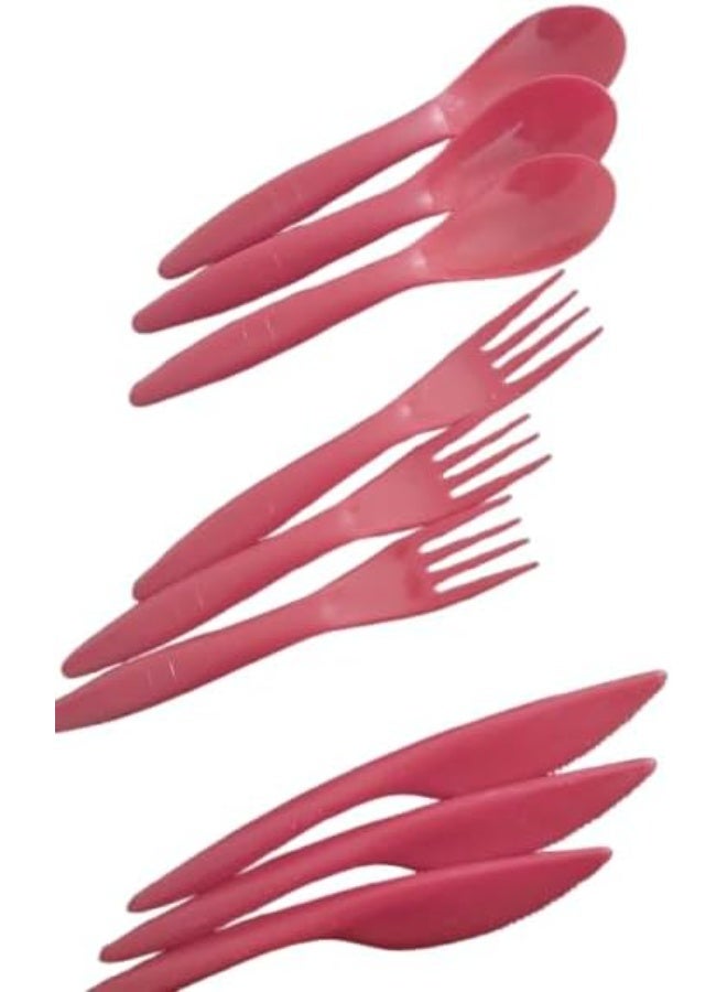 طقم أدوات مائدة بلاستيكية للاستعمال مرة واحدة (ملاعق، شوك، سكاكين) - وردي - Image 1