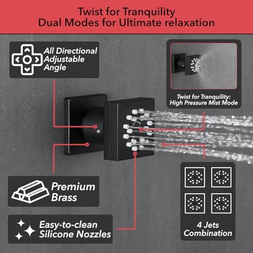VANFOXLE Shower Faucet Set Matte Black Shower System,Four Modes Shower Faucet with 2 in 1 Handheld,Ceiling Mount 10 Inch Shower Head with 6 Inch Shower Head, 4 PCS Dual Modes Body Jets - Image 2