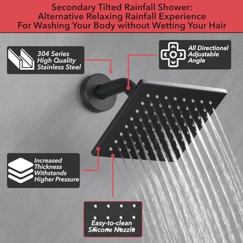 VANFOXLE Shower Faucet Set Matte Black Shower System,Four Modes Shower Faucet with 2 in 1 Handheld,Ceiling Mount 10 Inch Shower Head with 6 Inch Shower Head, 4 PCS Dual Modes Body Jets - Image 4