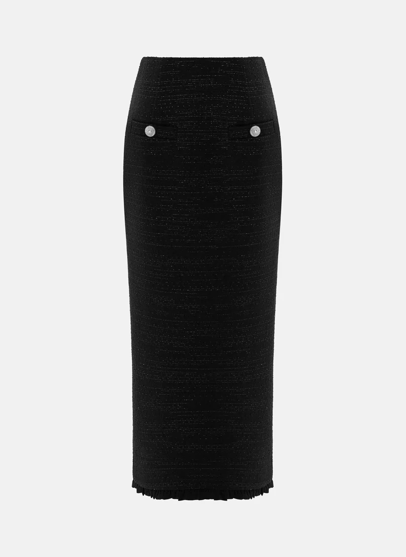 ليتشي تنورة ميدي من التويد بقصة مستقيمة مع كشكش